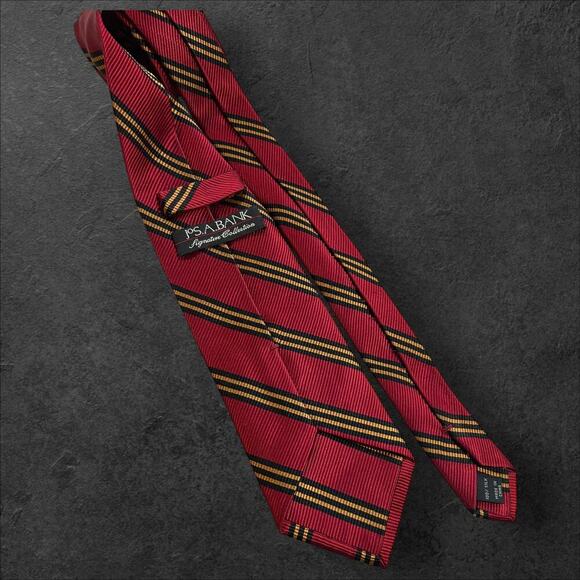 Jos A. Bank Signature Collection Men's Red Striped 100% Silk Professional Tie - Picture 3 of 3